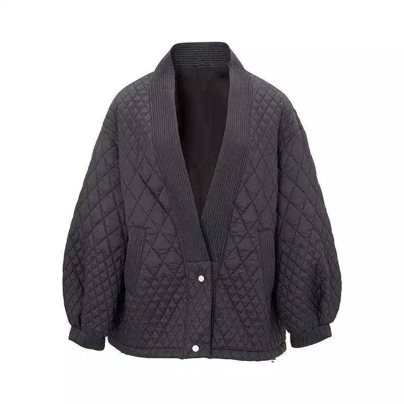 Women's Quilted Button-Up Knit Cardigan-Black-4