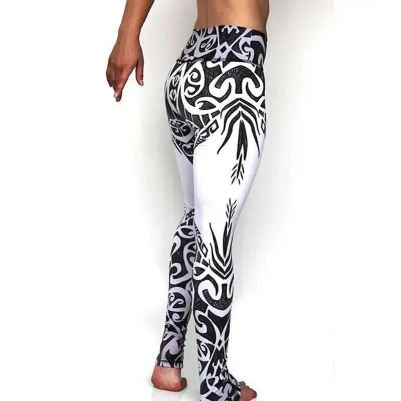 Digital print leggings Fashion leg stretch tight leggings-E White-13