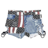 LOVEMI - Lovemi - Distressed US Flag Denim Shorts