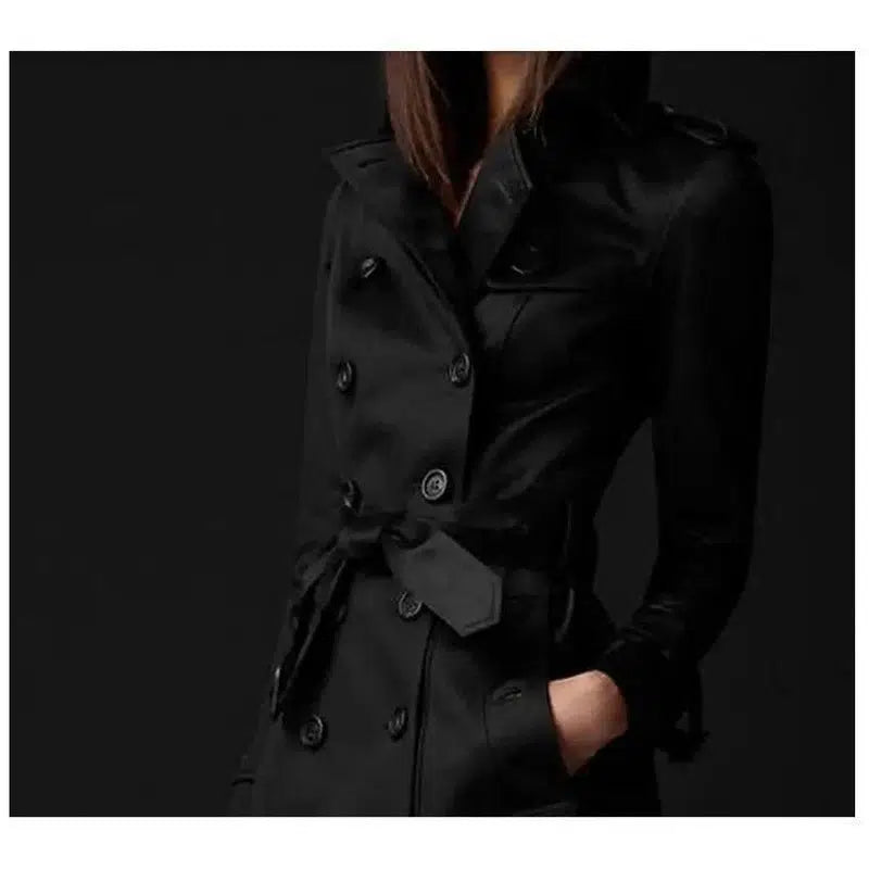 Stylish Double Breasted Trenchcoat for All Seasons-Black-2