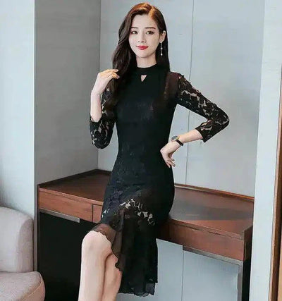 Dresses in Spring Trend Simple Personality Slim, Slim,-Black-3