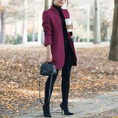 Chic Burgundy Coats for Women - Longline Style-Purple-10