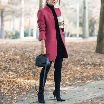 Chic Burgundy Coats for Women - Longline Style-rose red-13