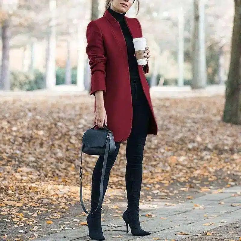 Chic Burgundy Coats for Women - Longline Style-Burgundy-2