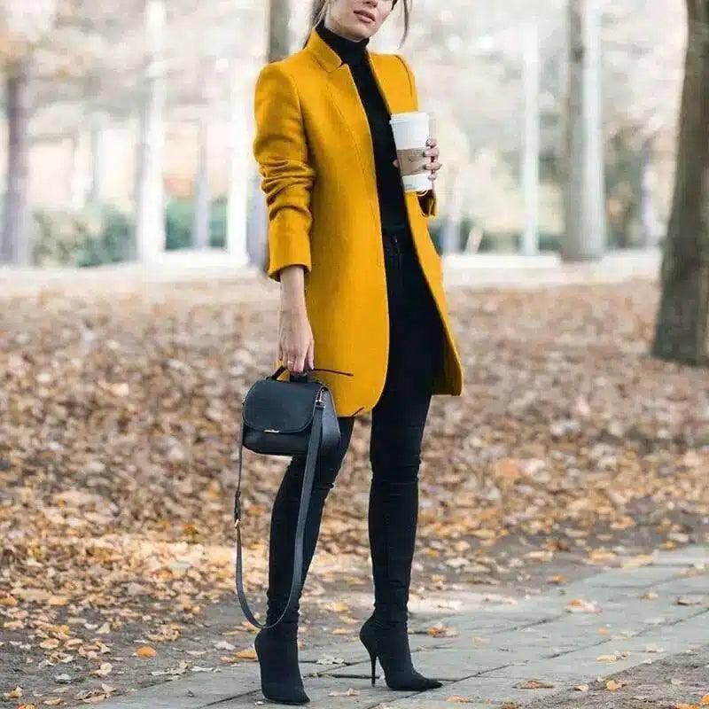 Chic Burgundy Coats for Women - Longline Style-Yellow-3