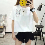 LOVEMI - Lovemi - Embroidered rabbit short-sleeved T-shirt female