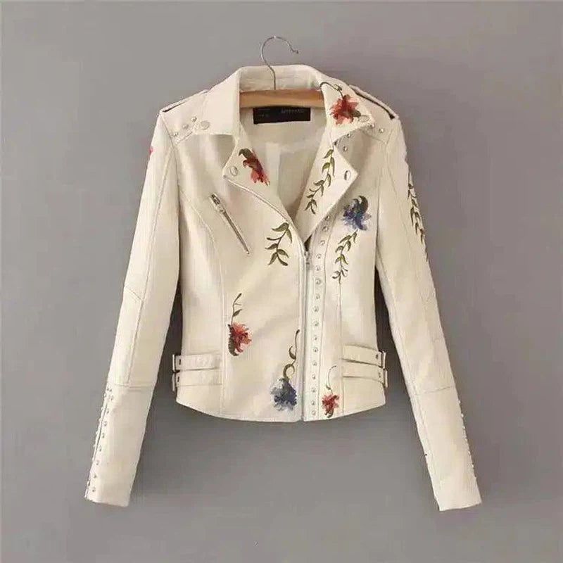 LOVEMI - Lovemi - Embroidered rivet stitching coat motorcycle jacket