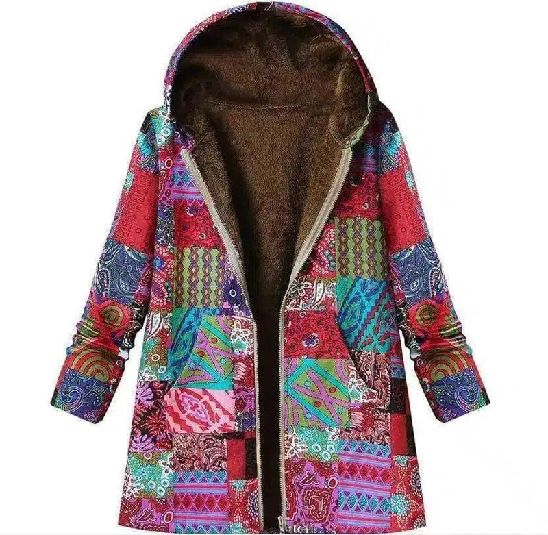 Ethnic style cotton-padded jacket Korean fashion-Red-3