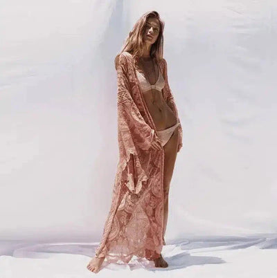 Lace Beach Cover-Up Maxi Dress-Pink-1