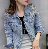 LOVEMI - Lovemi - Europe Station Shoulder Rivet Denim Jacket Women s