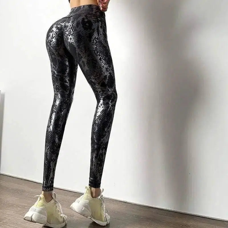 European And American Snakeskin Pattern Skinny Stretch Yoga-Black-5