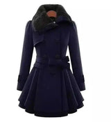 European Beauty Slim Mid-length Coat Double-Breasted Thick-dark blue-4