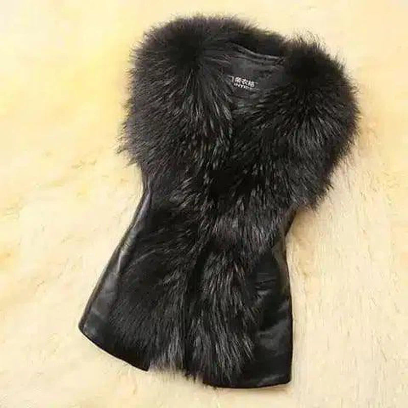 LOVEMI - Lovemi - Faux Fur Vest And Fur Coat Short Raccoon Fur