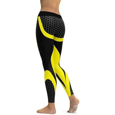 Geometric Honeycomb Digital Printing Pants, Yoga Pants,-Yellow-2