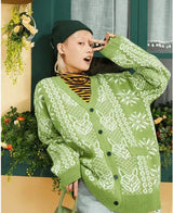 Knit Patterned Cardigan with Button Closure-1