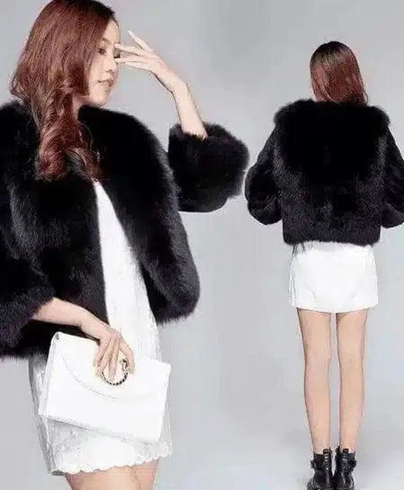 High imitation fox lazy rabbit fur coat fur coat rabbit fur-black-2