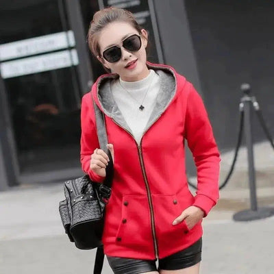 Korean version of autumn and winter casual hooded long-Red-6