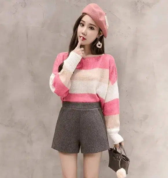 LOVEMI - Lovemi - Korean version of high waist woolen shorts autumn