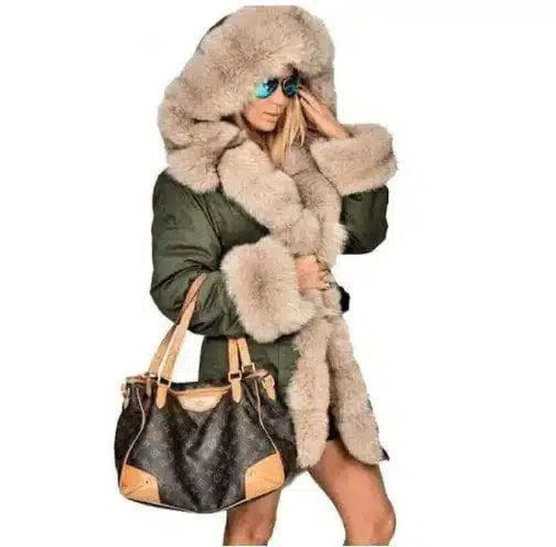 LOVEMI - Lovemi - Large fur collar warm coat long hooded coat cotton