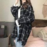 Women's Casual Plaid Shirt Jacket-Black-2