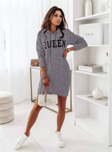 LOVEMI - Lovemi - Long Sleeve Hooded Letter Sports Casual Dress