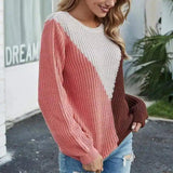 LOVEMI - Lovemi - Loose Contrast Color Long-sleeved Sweater Round