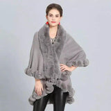 LOVEMI - Lovemi - Loose Fox Fur Collar Double-layer Knitted Shawl