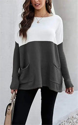 Women's Block Sweater with Pockets-Dark Grey-4