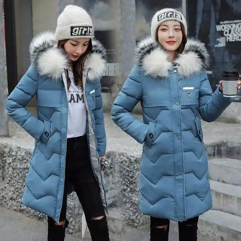 Mid-length Down Padded Jacket Slim And Thick-Blue-1