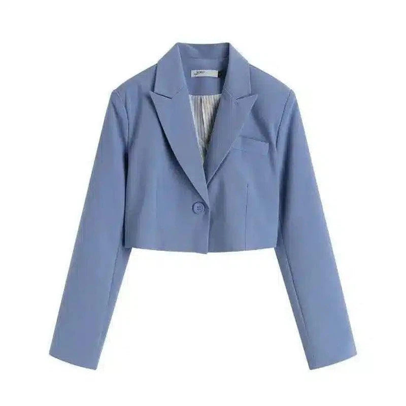 Womens Casual Blazer & High-Waist Trousers Set-Blue-5