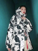 LOVEMI - Lovemi - Portrait comic print coat hooded cotton jacket