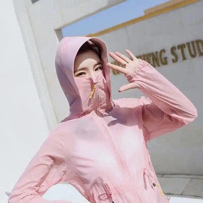 Pure colour cap zipper single long sleeve thin mid-long-Pink-5