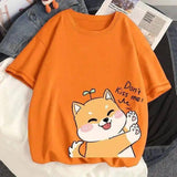 Cute Cartoon Dog Graphic Tee for Casual Wear-Orange-3