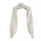 Knit Crop Top with Matching Detachable Sleeves-White-2