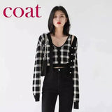 LOVEMI - Lovemi - Retro V-neck Check Color Vest Knitted Cardigan Ice