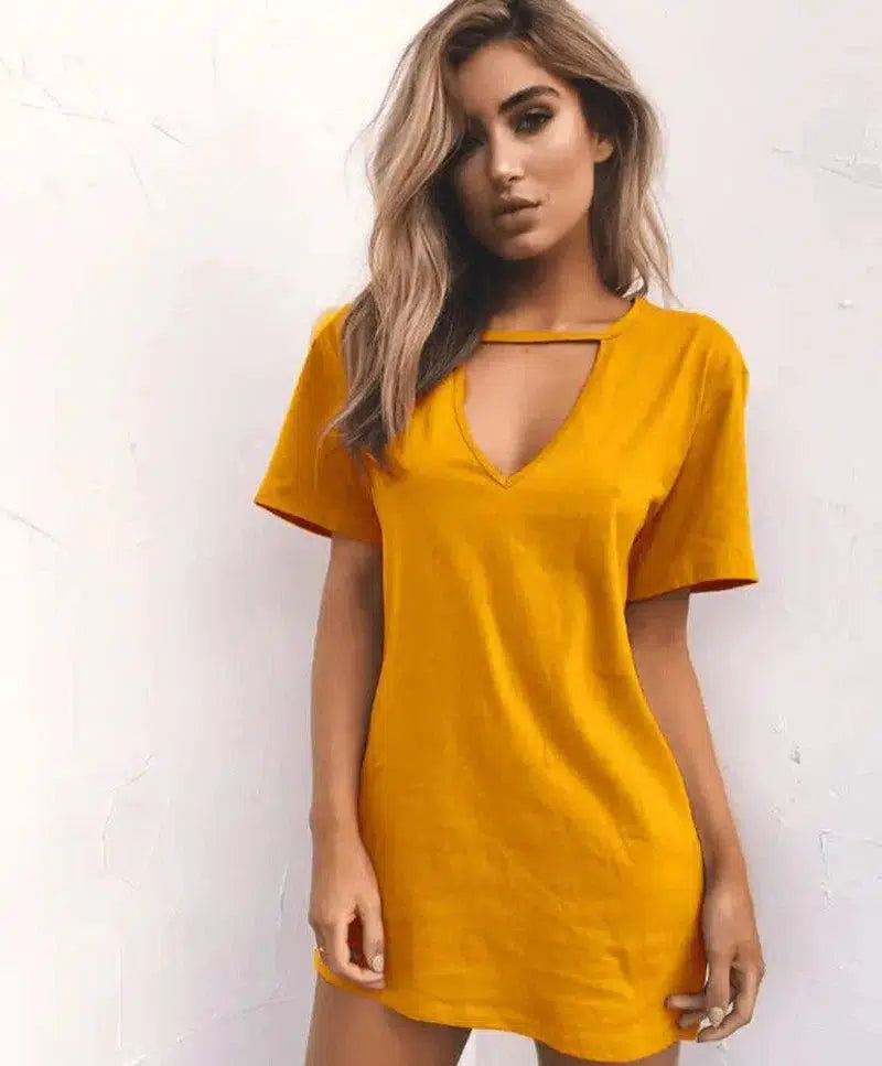 deep V short-sleeved T-shirt loose casual dress-19