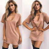 deep V short-sleeved T-shirt loose casual dress-3