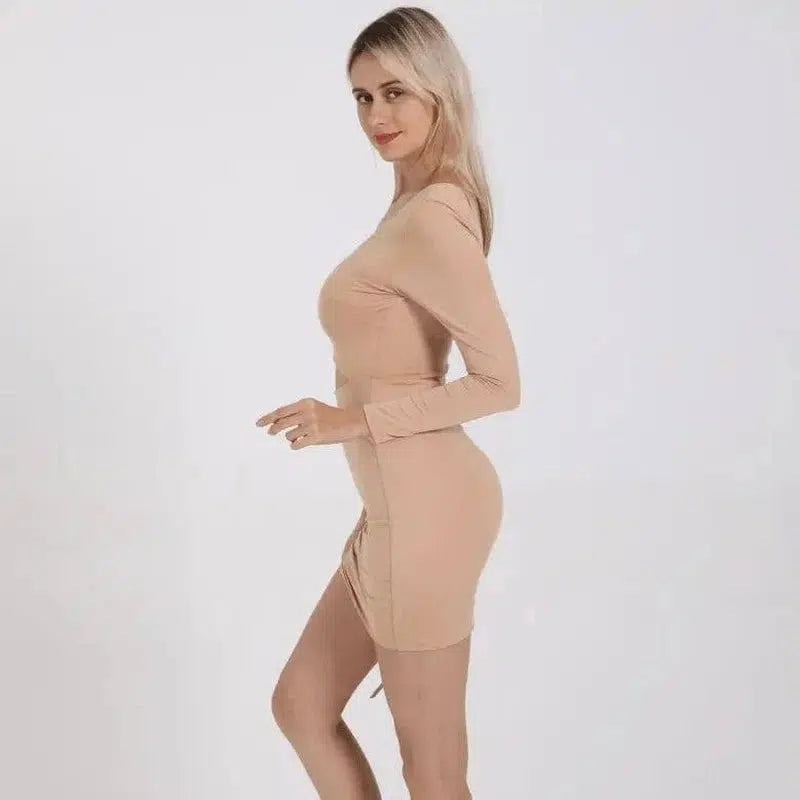 LOVEMI - Lovemi - Sexy One Shoulder Cutout Long Sleeve Hip Dress