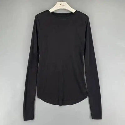 Women's Long Sleeve Crew Neck Top-Black-2