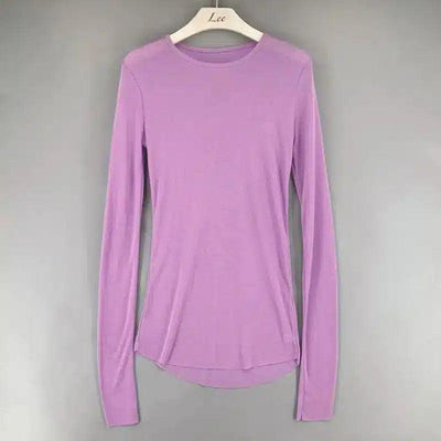 Women's Long Sleeve Crew Neck Top-Purple-3