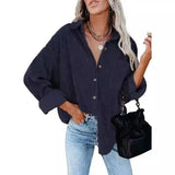 Women's Button-Up Casual Shirt Jacket-Navy Blue-8