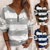 LOVEMI - Lovemi - Striped Printed Long-Sleeved Zipper Loose Casual