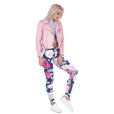 Style Peony Print Leggings Yoga Pants-1