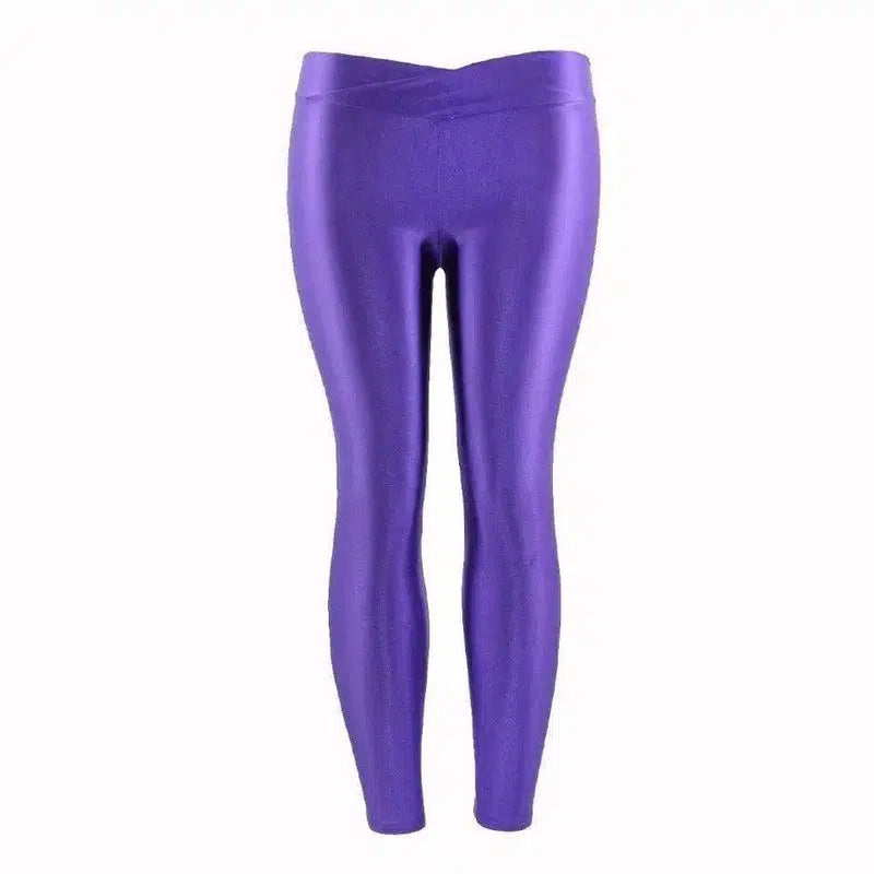 Summer Low Waist Stretch slim gloss trousers thin candy-Purple-10