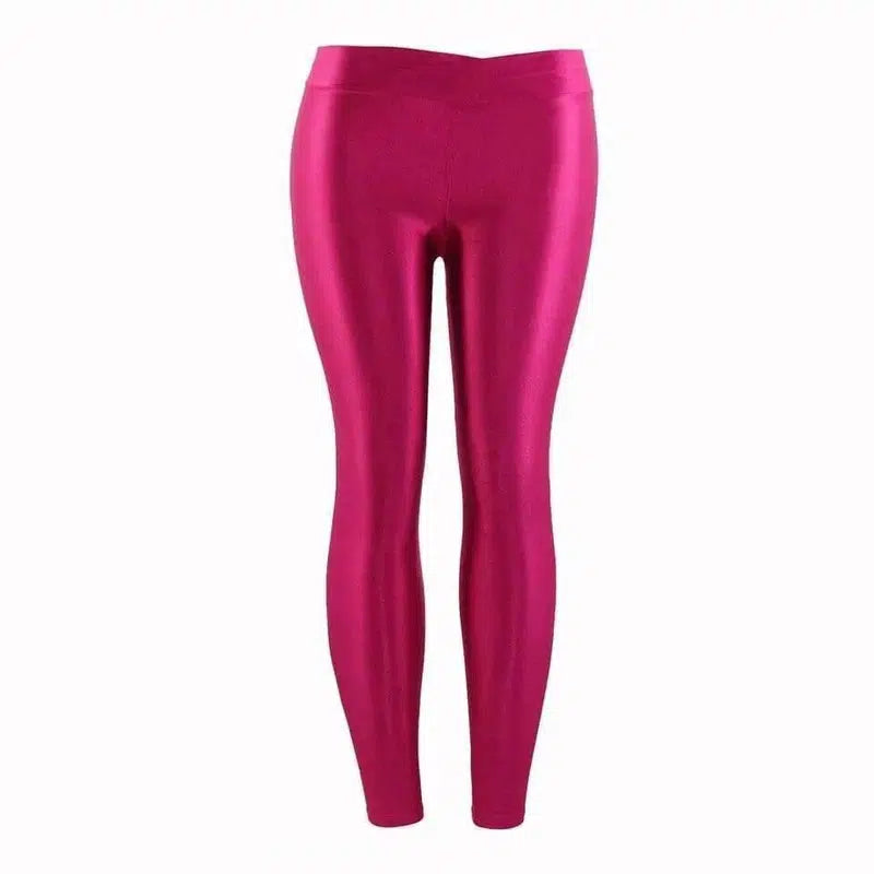 Summer Low Waist Stretch slim gloss trousers thin candy-Rose red-11