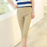 Summer new candy color cropped pants elastic tight short-Khaki-3