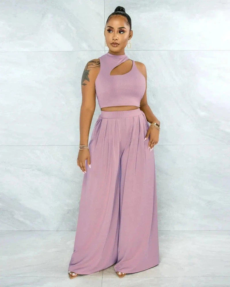 Women's One-Shoulder Jumpsuit with Wide-Leg Pants-Purple-7