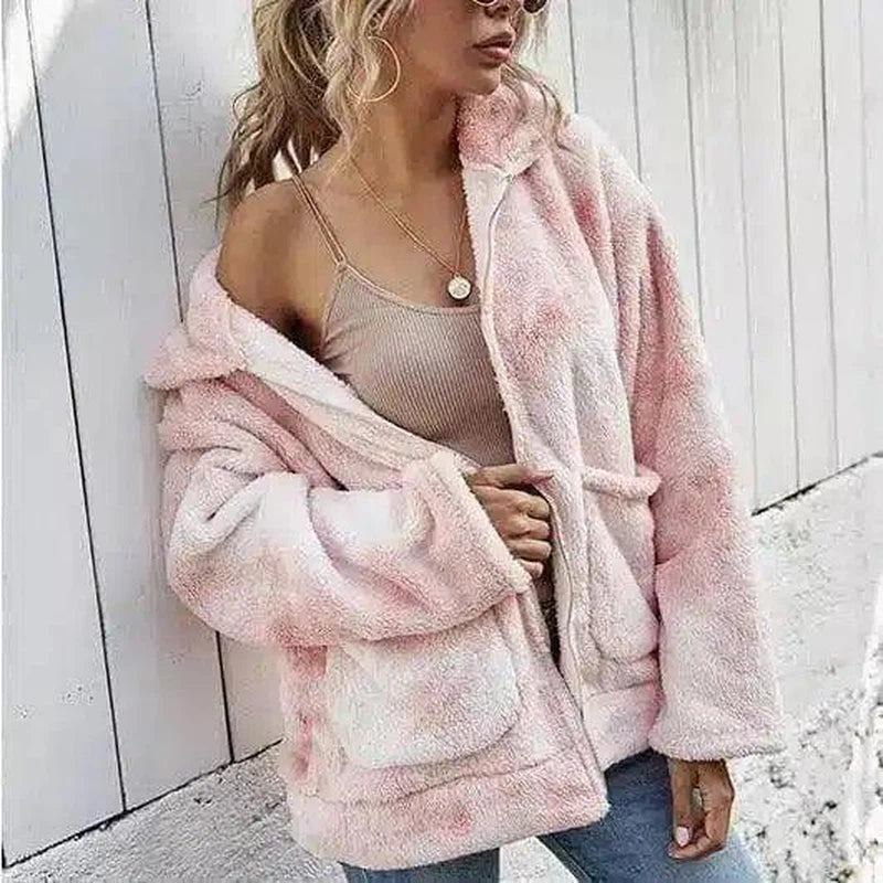 LOVEMI - Lovemi - Tie dyed Plush zipper loose coat