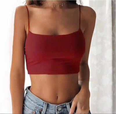 Women's Spaghetti Strap Crop Tops-Red-3