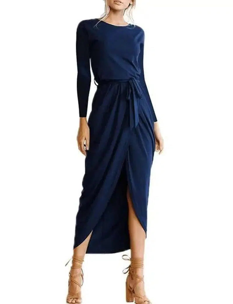 Versatile Wrap Midi Dress in Assorted Colors-Navyblue-27